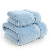 依明洁毛巾家纺 加大加厚纯棉毛巾浴巾各一条组合 蓝色套装（140g+550g）