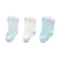 贝贝怡 Bornbay儿童袜子婴儿袜子0-3岁新生儿袜子3双装防滑袜宝宝棉袜BB9001 淡蓝 1-2岁