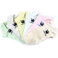 浪莎袜子女士可爱纯棉船袜舒适薄女短袜6双装 均码