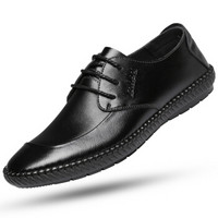 Louikes 路易克思 男士皮鞋透气休闲商务鞋时尚系带英伦男鞋 A1185 黑色41