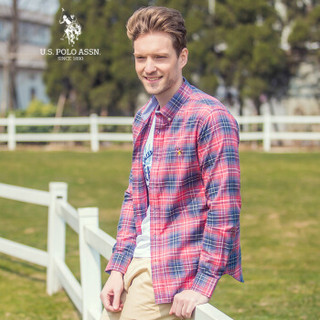 U.S. POLO ASSN. ACSMC-50947 衬衣男长袖纯棉格子商务休闲衬衫男衬衣 红色格2XL-185