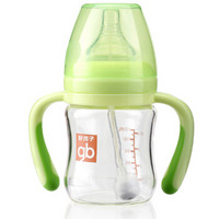 gb好孩子 婴儿玻璃奶瓶 新生婴幼儿 宝宝  宽口径 母乳质感 L号 自控流量奶嘴 带手柄吸管 120ml 绿色