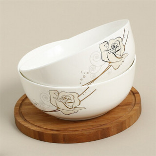 SKYTOP斯凯绨 陶瓷大面碗骨瓷饭碗汤碗2件装 7英寸永恒玫瑰