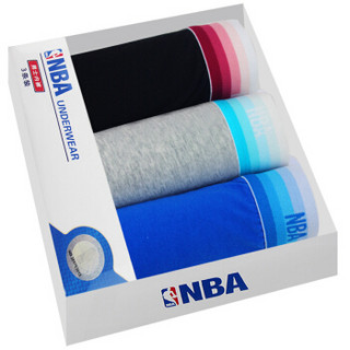 NBA 男士内裤 弹力棉平角内裤 柔软舒适透气内裤 3条礼盒装 2XL  N4XB3001M-B-2XL (黑色、2XL、平角裤、棉质)