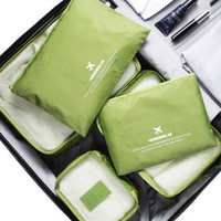 四万公里 旅行收纳袋6件套防水出差收纳包旅行衣物内衣整理包行李箱整理袋旅行套装 SW1003 绿色