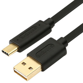 山泽（SAMZHE) Type-c/USB3.1转USB2.0连接线 充电线数据线 双面通用插口扁平线镀金版 1米 黑色 MA-B01