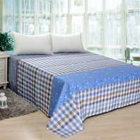 华康 床品家纺 纯棉斜纹整幅印花 加大双人床单 230×250cm 格伦比亚(蓝) 适用1.8米床