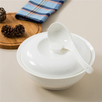 SKYTOP 斯凯绨 Sky Top)陶瓷带盖汤盆骨瓷大汤碗多人大容量纯白家用酒店餐具9英寸品锅