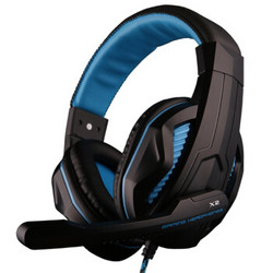 欧凡（OVANN）X2 头戴式专业游戏电脑耳机耳麦 语音带麦克风话筒双插头 黑蓝色