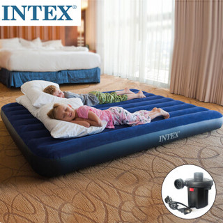 INTEX 充气床垫双人特大蓝色植绒加厚气垫床户外野营帐篷防潮垫子203x183x22cm 68755