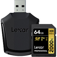 Lexar雷克沙SD卡64G 2000X UHS-II高速4K摄像机SDXC卡64G存储卡V90索尼富士微单反相机内存卡300MB/S