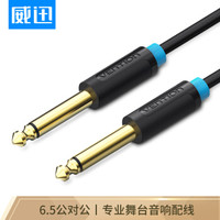 VENTION 威迅 6.5mm音频线大二芯公对公转接头 功放/音响/吉他/调音台连接线 6.35mm对录线 1米 黑色BAABF