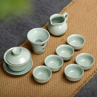 常生源 生源 功夫茶具  仿宋汝窑 开片 茶壶茶杯陶瓷茶漏整套 泡茶器 青云直上套组