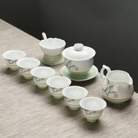 苏氏陶瓷 SUSHI CERAMICS) 茶具套装青白陶瓷三才盖碗手工描金功夫茶具茶杯礼盒装(盖碗款)