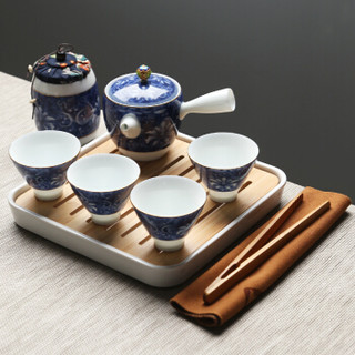 苏氏陶瓷 氏陶瓷 SUSHI CERAMICS）旅行茶具套装车载蓝锦亭立方茶盘带陶瓷小茶叶罐手柄茶壶茶杯子功夫茶具