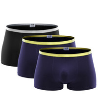 恒源祥 男士内裤 纯色中腰高支棉平角内裤 弹力修身混色3条装 组合三 0010 170/95 (黑色、L、平角裤、棉质)