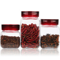 金熊 高白料玻璃密封罐方形厨房收纳储物罐1L+1.3L+1.7L三件套 JM713