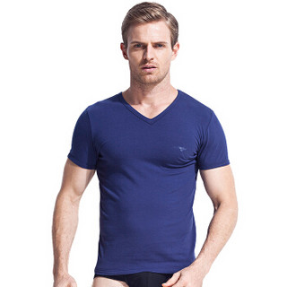 SEPTWOLVES 七匹狼 男士纯色棉质短袖T恤男式 V领打底衫夏运动 98714 彩蓝 L (蓝色、L、棉)