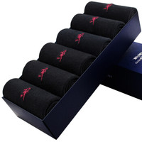 与狼共舞男袜 袜子男 精梳棉棉袜休闲 全黑黑色6双装 3502-6