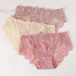 商品hodo 红豆 女士内裤蕾丝镂空性感低中腰锦纶三角裤 7272 组合一