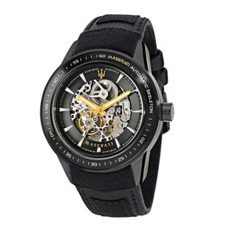 玛莎拉蒂（MASERATI）手表 Corsa系列机械黑色皮带男表黑色表盘镂空表面R8821110001