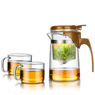 绿珠lvzhu 500ml飘逸杯玻璃茶具整套一壶两杯 泡茶壶煮茶器耐热耐高温电陶炉烧水过滤茶壶办公功夫茶杯Q721咖