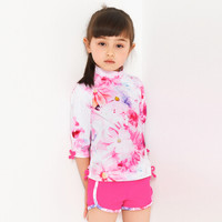 弈姿(EZI)儿童学生分体泳衣 女童中大童可爱防晒女童冲浪服 Ezi12057 白底粉花 140cm