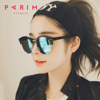 派丽蒙(Parim)太阳镜男女款偏光驾驶镜开车墨镜圆脸女式防光眼镜G003黑眉银圈框-灰片正镀冰蓝REVO