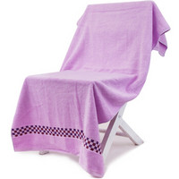 三利 纯棉格子元素缎档浴巾 70×140cm 柔软裹身抹胸洗澡巾 浅紫色