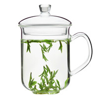 雅集 玻璃杯 耐热会议杯 加厚透明办公水杯 带盖泡茶杯