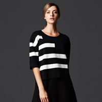 瑞比卡(Marc Rebecca)中袖黑白撞色套头针织衫 55008D 黑白条 M