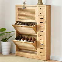 家逸实木鞋柜自营现代简约玄关柜超薄大容量翻门门厅储物柜