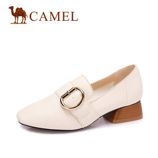 CAMEL 骆驼 优雅摩登系列 女鞋 优雅舒适粗跟方头单鞋 A73514609 米白 40