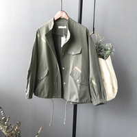 朗悦女装 韩版工装风短外套抽绳简约纯色风衣 LWFY178114 军绿色 M