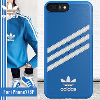 adidas（阿迪达斯） 苹果iPhone7P\8 Plus手机壳 条纹经典款 PU磨砂手感防滑防摔软壳保护套 蓝