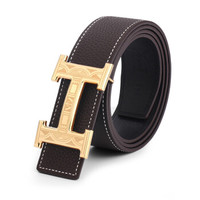 V.V.Brown时尚男士皮带 新款头层牛皮休闲真皮板扣皮带男款不锈钢裤腰带男送礼盒装 咖啡色