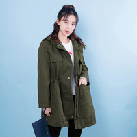 intercrew风衣女2019春季外套女刺绣风衣休闲外套风衣女中长款抽绳收腰风衣外套 ICR3UJ51W 卡其色 85/S