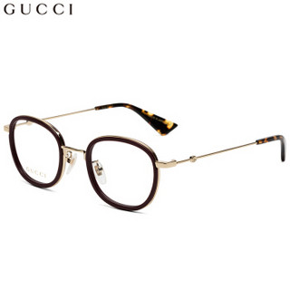 GUCCI 古驰 eyewear 中性款近视眼镜框 男女光学镜架 金属复古圆框眼镜 GG0111O-005 深紫红色框 47mm