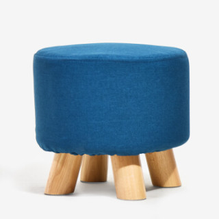 家逸凳子四脚实木小圆凳布艺矮凳换鞋凳沙发凳蓝色