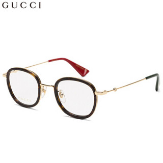 GUCCI 古驰 eyewear 中性款近视眼镜框 男女光学镜架 金属复古圆框眼镜 GG0111O-002 哈瓦那镜框 47mm