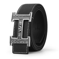 V.V.Brown男士腰带潮流男款真皮头层牛皮字母板扣皮带h8248-9礼盒装 黑色