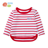 贝贝怡 Bornbay儿童T恤男女宝宝海军条纹长袖上衣纯棉t恤 151S071 红白 100cm