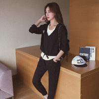 JOY OF JOY 2019秋装运动卫衣套装女长袖上衣哈伦小脚裤三件套 JWTZ178941 黑色 M