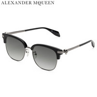 亚历山大·麦昆Alexander McQueen eyewear男女太阳镜 亚洲版半框墨镜 黑色半框渐变灰镜片 AM0095SA-001 55mm
