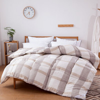 迎馨家纺 四季棉被芯空调房双人盖被舒柔羽丝绒床褥子 条格-咖 200*230cm 5斤