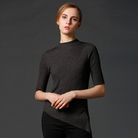 瑞比卡(Marc Rebecca)套头女五分袖毛衣百搭上衣修身打底衫针织衫女 75015D 深灰色 M
