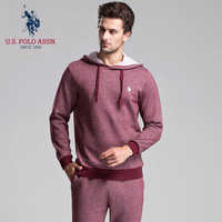 U.S. POLO ASSN. 男士绒布卫衣套装 连帽2017年秋冬季新款 青年时尚休闲加绒加厚套装男 酒红色 170/M