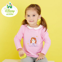 迪士尼(Disney)春季女童长袖T恤卫衣纯棉娃娃领上衣173S965 浅粉 73cm
