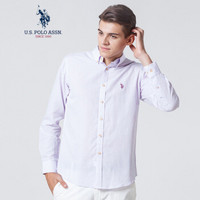 U.S. POLO ASSN. 男长袖衬衫  纯色细条纹休闲衬衣 紫色条纹 S 紫色条纹 165/84A