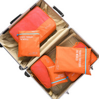 四万公里 旅行收纳袋6件套防水出差收纳包旅行衣物内衣整理包行李箱整理袋旅行套装 SW1221 橘黄色
